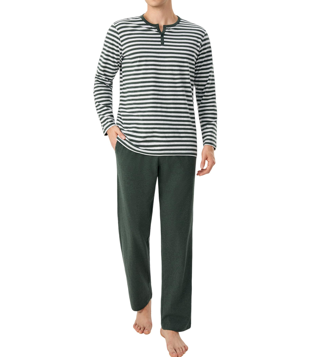 DAVID ARCHY Men's Pajamas Set 100% Combed Cotton Henley Loungewear Relaxed Fit Sleepwear with Pockets
