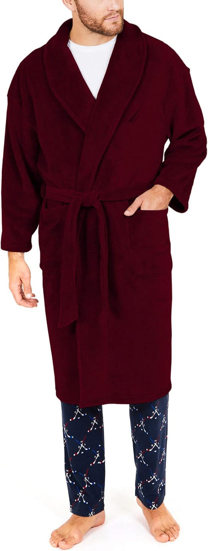 Nautica Men's Long Sleeve Cozy Soft Plush Shawl Collar Robe