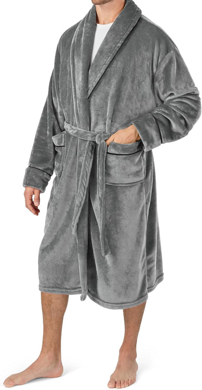 PAVILIA Soft Robe, Plush Warm Bathrobe for Men, Long Spa Bath Robe with Piping