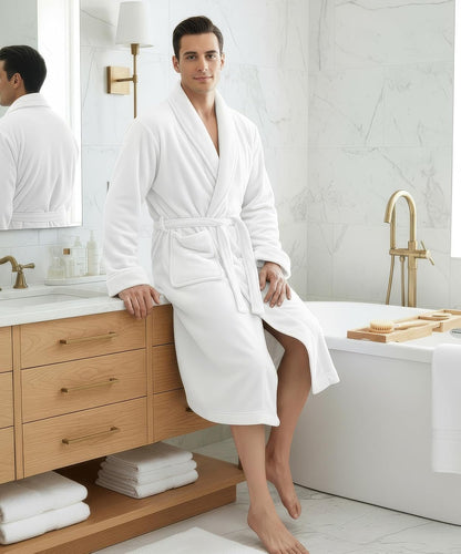 Luxury Ultra Soft Mens Robe Plush Fleece Long Bathrobe