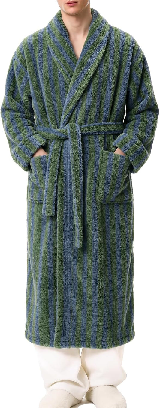 Gihuo Mens Striped Robe Long Fluffy Plush Bathrobe