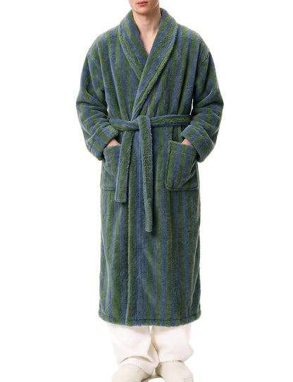 Gihuo Mens Striped Robe Long Fluffy Plush Bathrobe