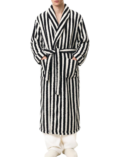 Gihuo Mens Striped Robe Long Fluffy Plush Bathrobe