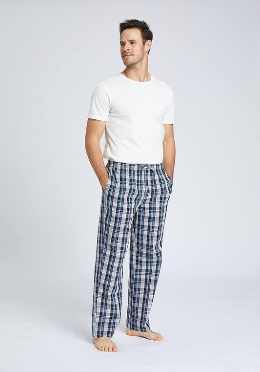 JupiterSecret Mens Pajama Pants Set Cotton Lightweight Plaid Sleep & Lounge 3-Pack PJ Bottoms with Pockets and Button Fly
