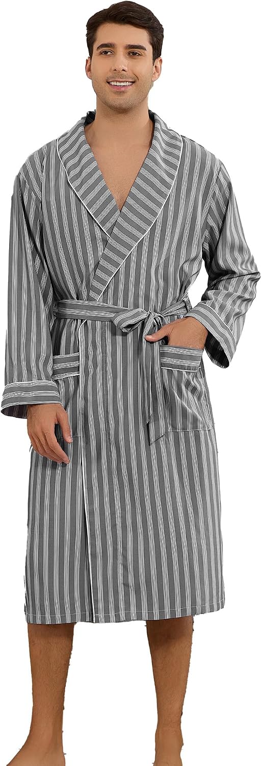Vulcanodon Mens Robe, Lightweight Breathable Kimono Bathrobe, Soft Sleepwear