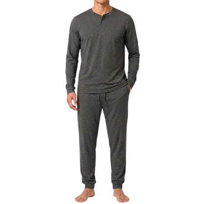 #followme Men's 2-Piece Ultra Soft Pajama Set, Long Sleeve Henley & Joggers
