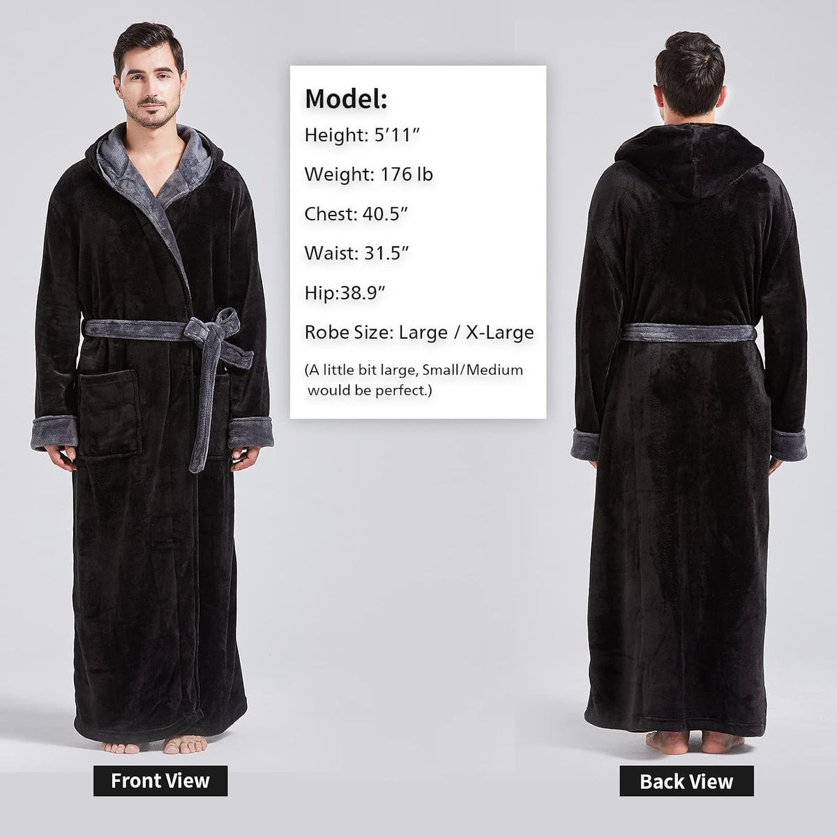 FashGudim Mens Robes Big and Tall with Hood Two-Tone Flannel Fleece Contrast Bathrobe Full Length Plush Long Robe House Coat