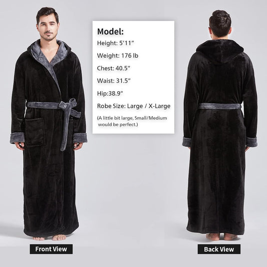 FashGudim Mens Robes Big and Tall with Hood Two-Tone Flannel Fleece Contrast Bathrobe Full Length Plush Long Robe House Coat