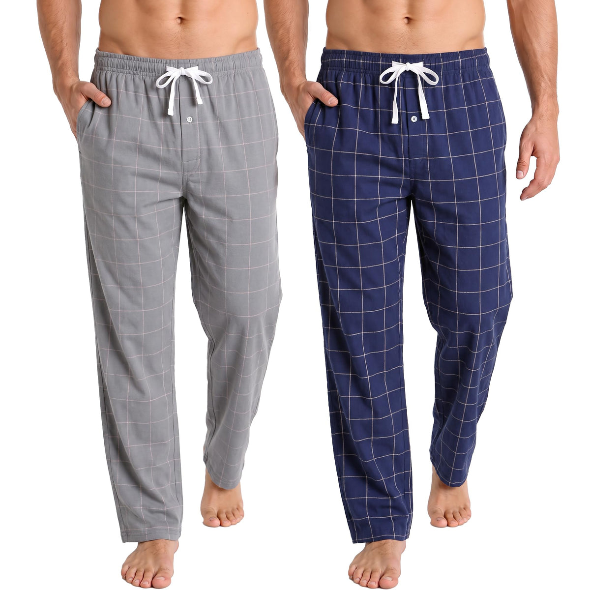 Vulcanodon Men's 100% Cotton Pajama Pants 2Pack, Plaid Sleep Pants