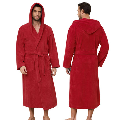 PJGGZ Men's Bathrobes with Hood, Soft Long Towel Robe for Men - Super Absorbent Quick Dry yet Warm