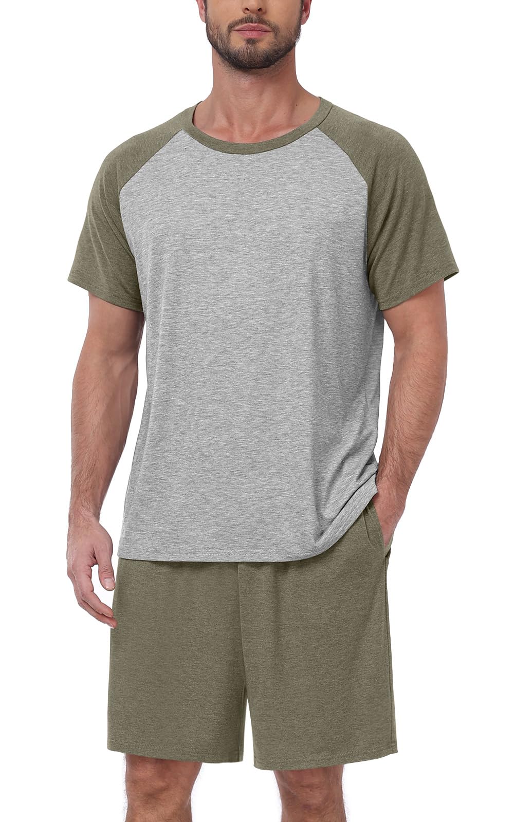 MLXSJ Mens Pajama Set Summer Pjs Sleepwear Soft Sleep Set With Pocket S-3XL