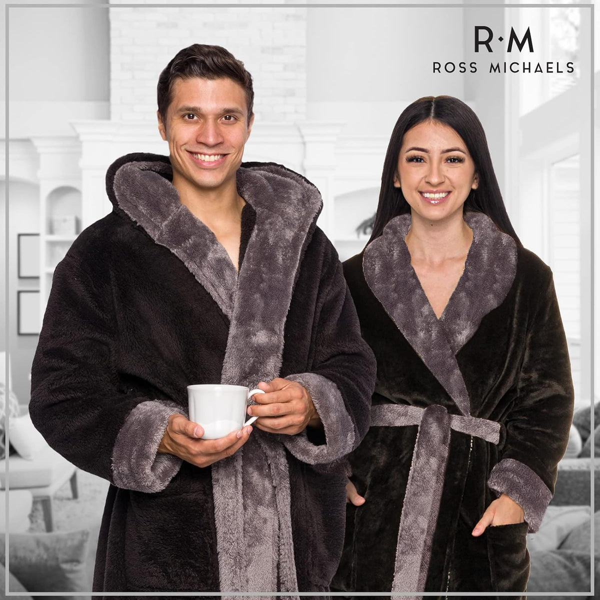 Ross Michaels Mens Luxury Robe Hooded Big and Tall - Long Plush Fleece Bath Robe with Hood and Pockets- Gift Men and Teens