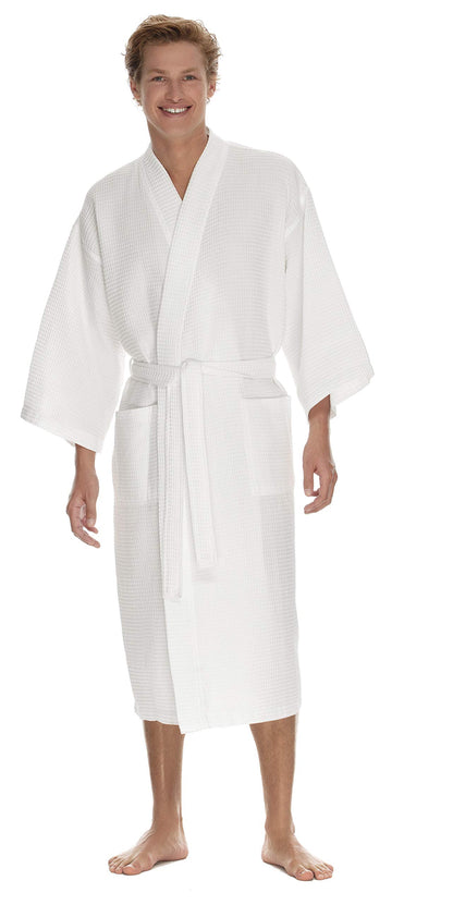 Men's Waffle Robe by BOCA TERRY, Waffle Knit Spa Robe, Long Lightweight Cotton Kimono Hotel Bathrobe