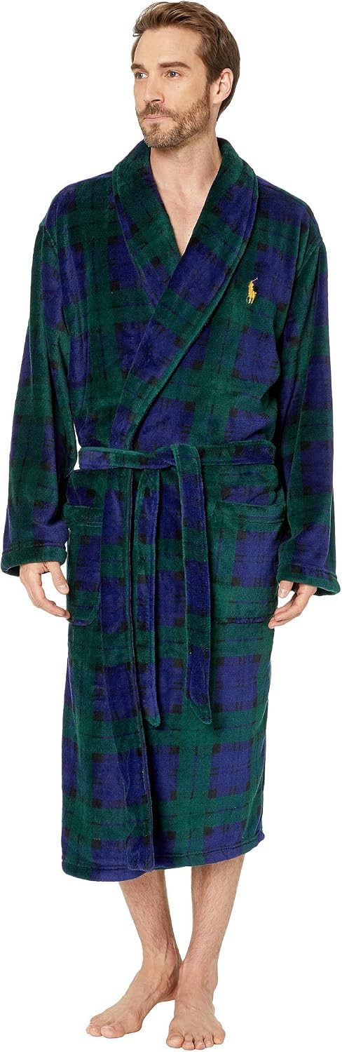 POLO RALPH LAUREN Microfiber Plush Long Sleeve Shawl Collar Robe