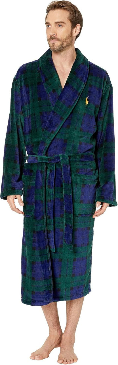 POLO RALPH LAUREN Microfiber Plush Long Sleeve Shawl Collar Robe
