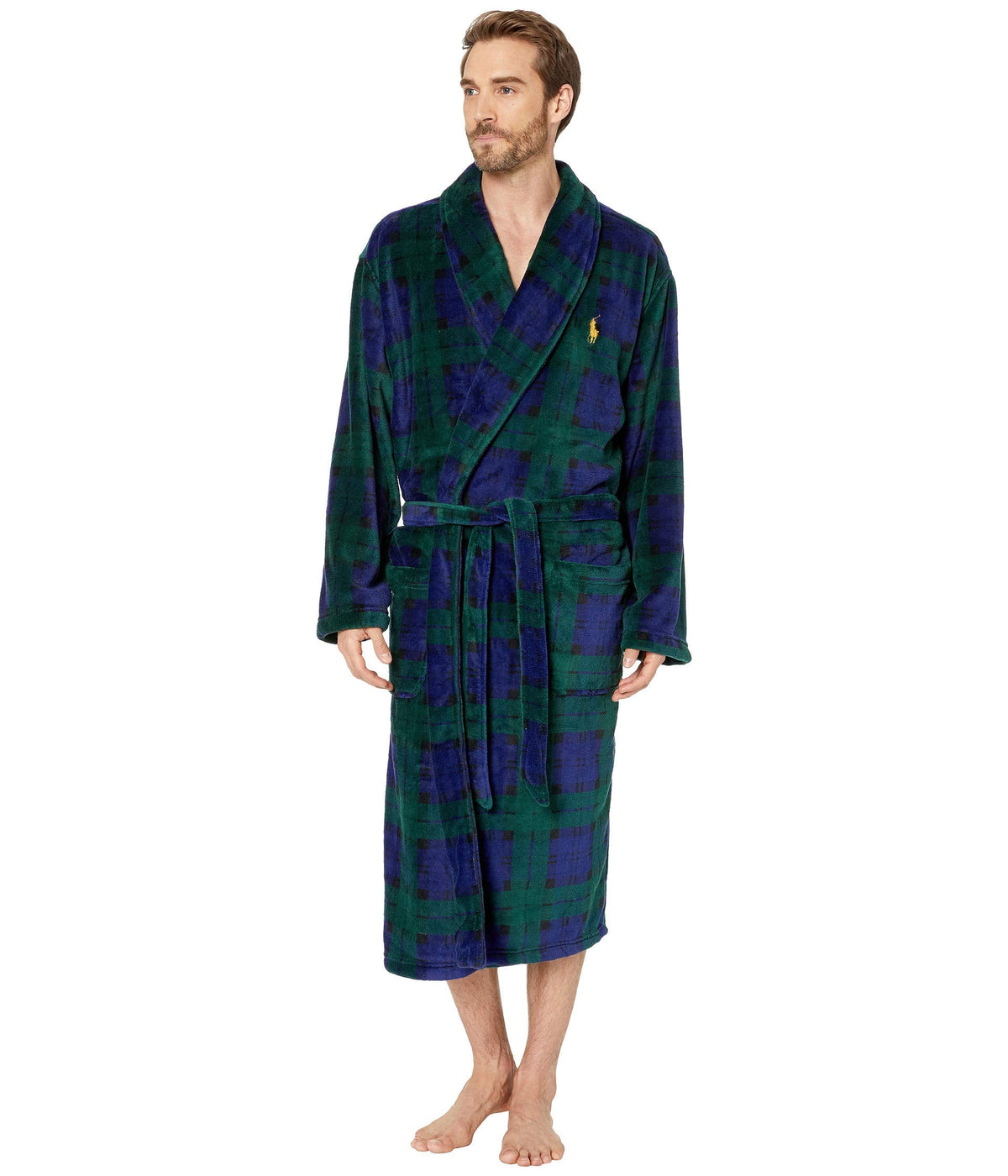 POLO RALPH LAUREN Microfiber Plush Long Sleeve Shawl Collar Robe