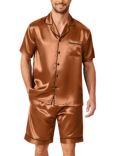 Ekouaer Mens Pajamas Set Silk Satin Pjs Short Sleeve Button Up Lounge Sets