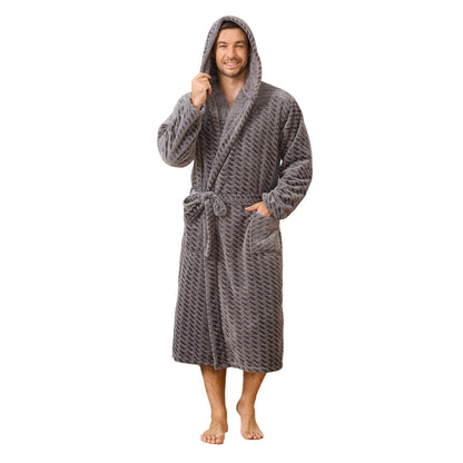 U2SKIIN Mens Plush Fleece Hooded Robe, Soft Warm Long Bathrobe with Pockets, Cozy Spa Shower Robe for Men