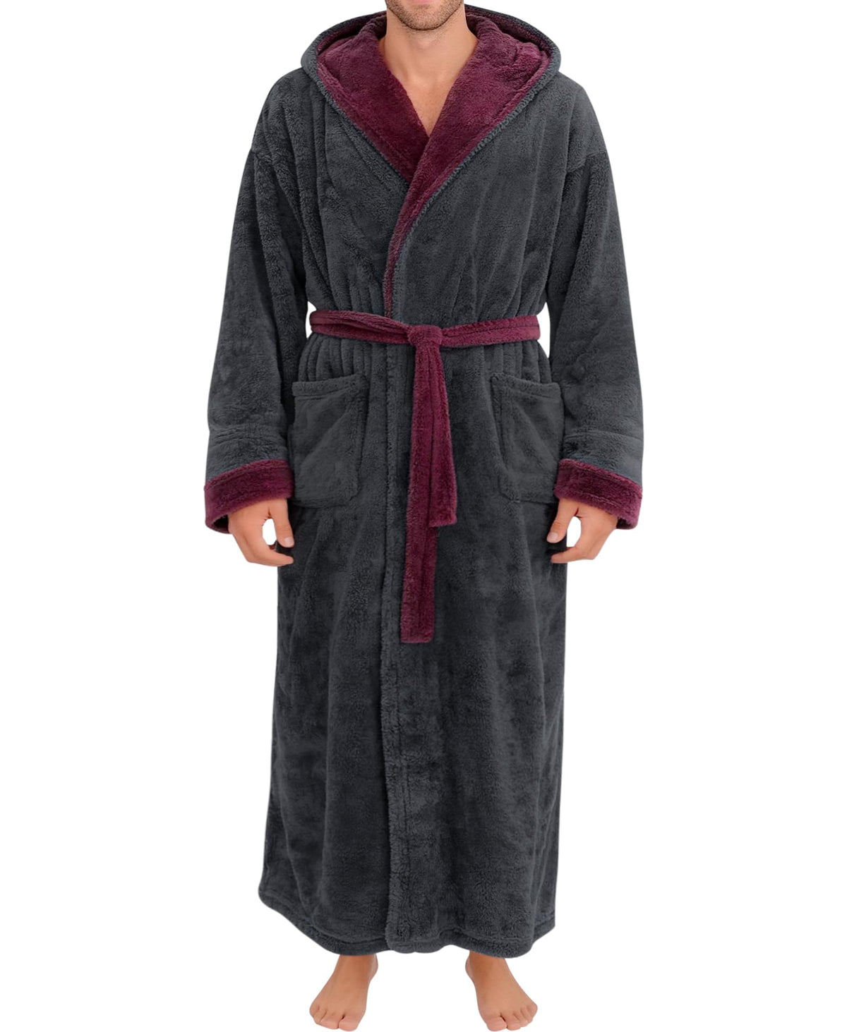 Yoimira Men's Robe with Hood, Big & Tall Plush Fleece Long Bathrobe
