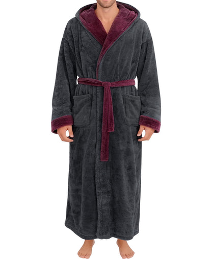 Yoimira Men's Robe with Hood, Big & Tall Plush Fleece Long Bathrobe