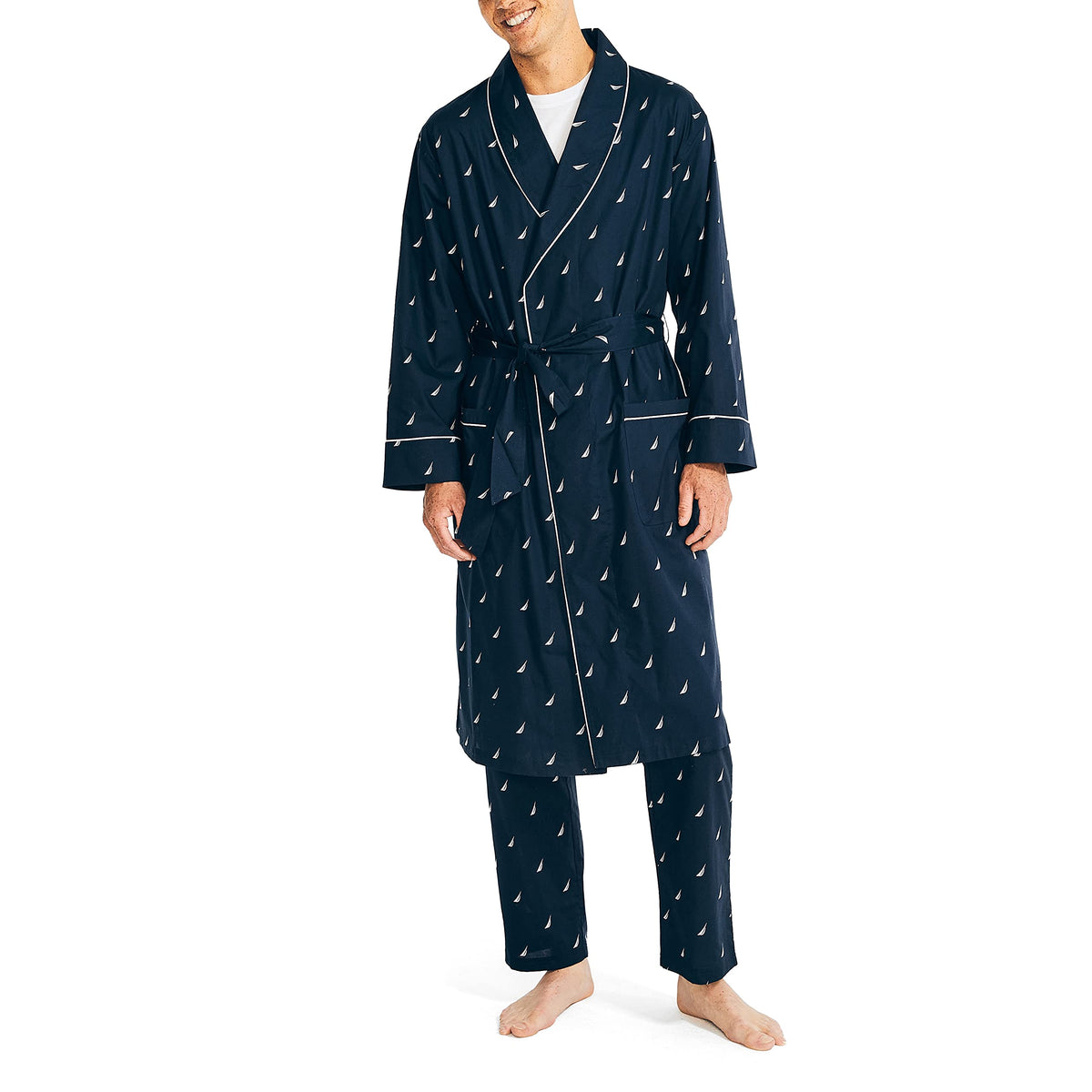 Nautica Men's Long Sleeve Lightweight Cotton Woven Robe