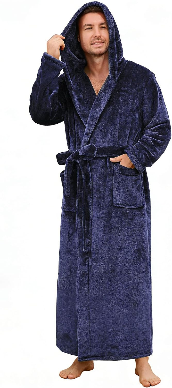 U2SKIIN Mens Robe with Hood, Full Length Thick Plush Big & Tall Bathrobe