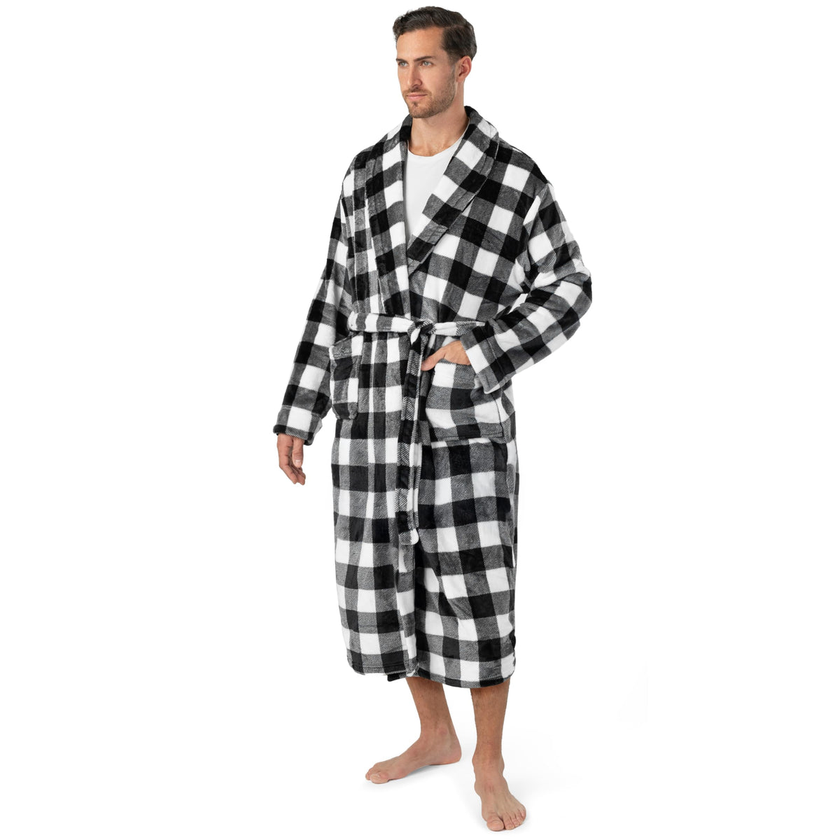 PAVILIA Mens Fleece Robe, Warm Bathrobe with Shawl Collar, Pockets & Belt