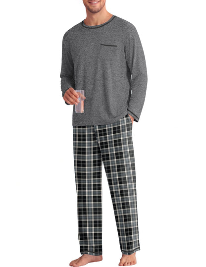 Ekouaer Mens Long Sleeve T-Shirt Pajama Set Soft 2 Piece Lounge Set