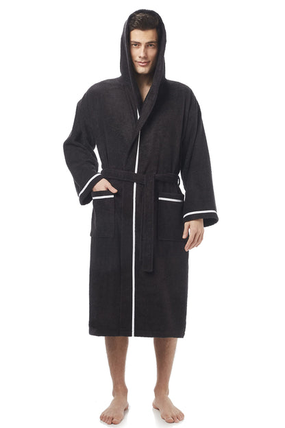 Arus Men's Hooded Classic Bathrobe Turkish Cotton Robe with Full Length Options