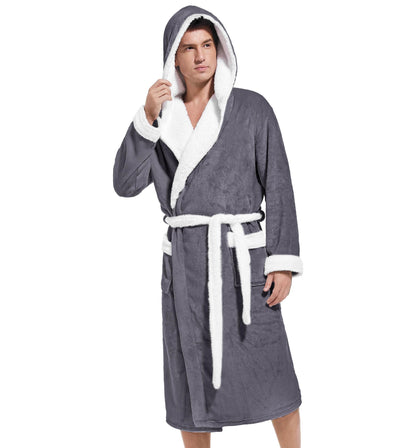 Inner Wish Mens Hooded Robe, Plush Long Highly Absorbent Bath robes Cozy Warm Bathrobe Fuzzy male Spa Robe With Pockets