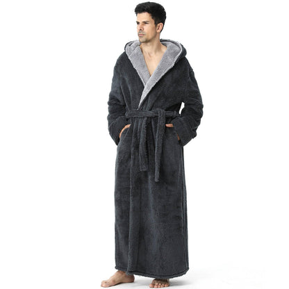 Hellomamma Mens Robe with Hood Plush Fleece Long Belted Bathrobes