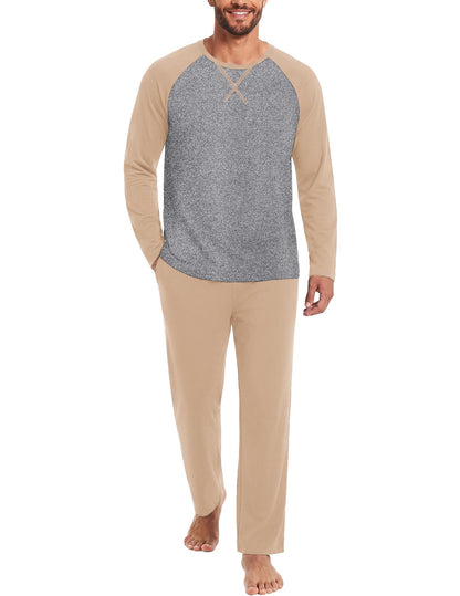 Ekouaer Mens Pajama Set Long Sleeve PJs Lightweight Sleepwear with Pockets