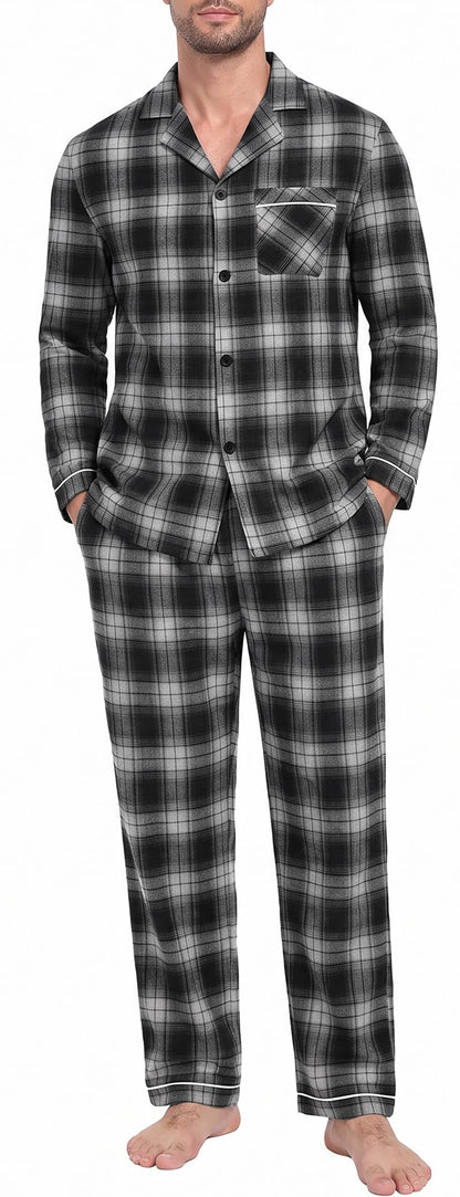 PrinStory Men's Pajamas Set Long Sleeve Button Down Sleepwear Pjs S-2XL