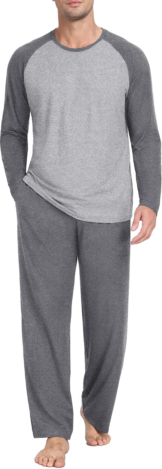 PrinStory Men's Pajama Sets Loungewear Sleepwear Pjs Lightweight Long Sleeve Shirts and Bottoms Soft Comfy Sleep Sets S-4XL
