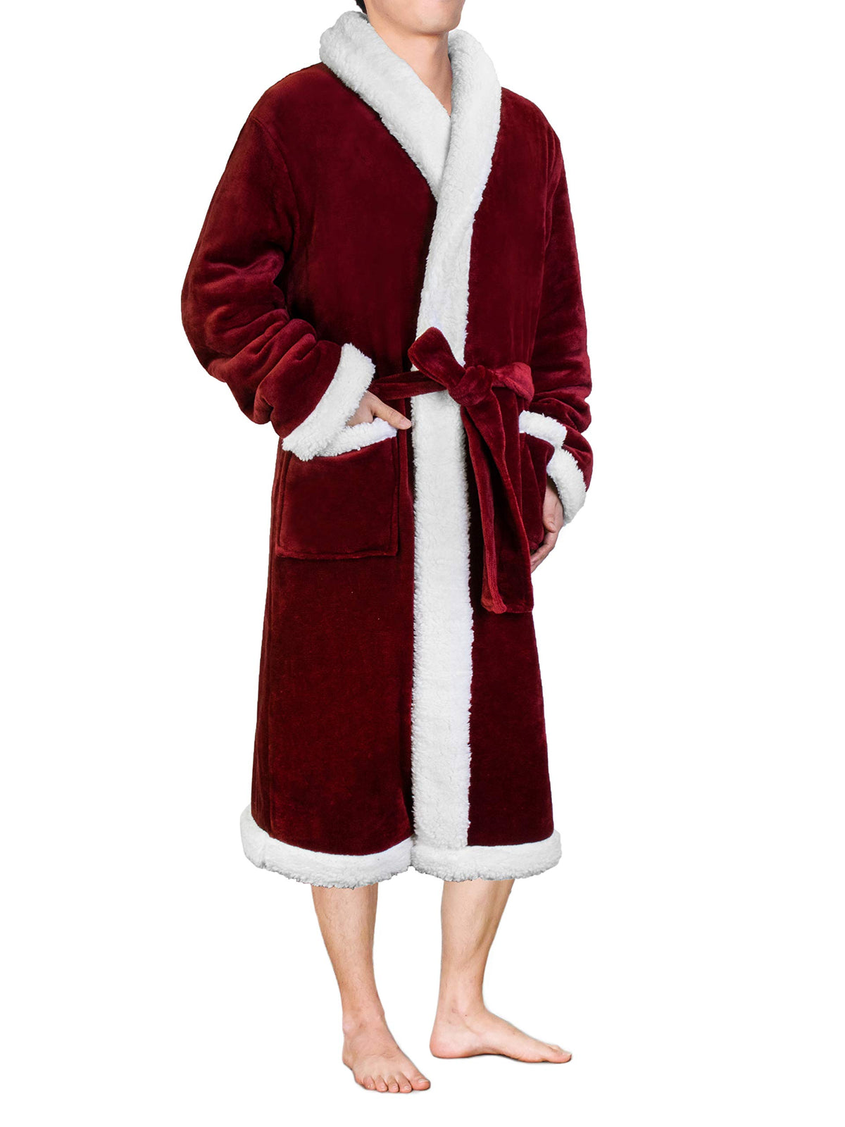 PAVILIA Mens Fleece Robe, Warm Bathrobe with Shawl Collar, Pockets & Belt