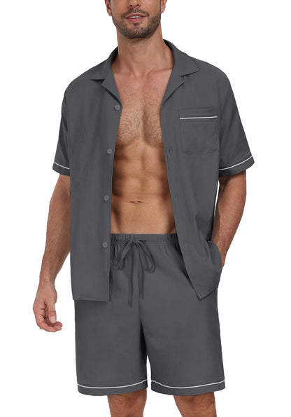 PrinStory Men's Pajamas Set Sleepwear Pjs Lightweight Short Sleeve Pajama 2 Piece Comfy Loungewear with Pockets S-2XL