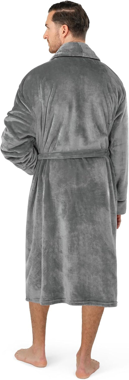 PAVILIA Soft Robe, Plush Warm Bathrobe for Men, Long Spa Bath Robe with Piping