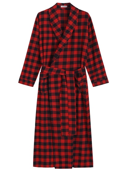 Latuza Men's Cotton Flannel Long Robe Full Length Plaid Bathrobe