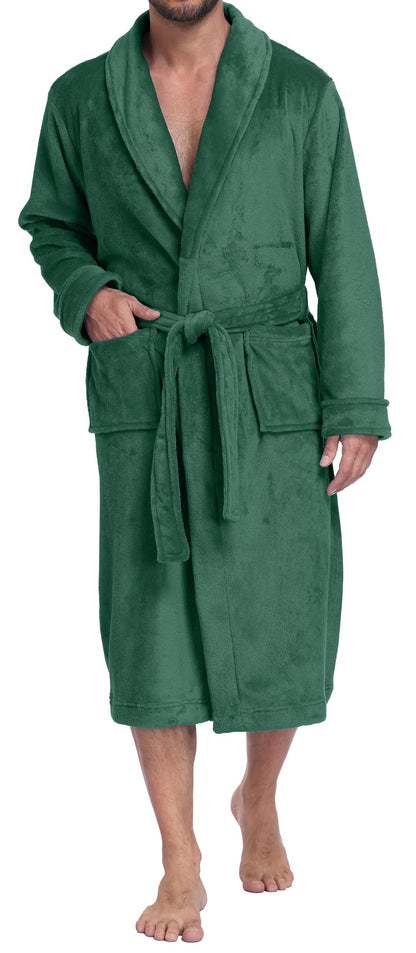 PrinStory Mens Robe Plush Fleece Soft Warm Long Fluffy Bathrobe