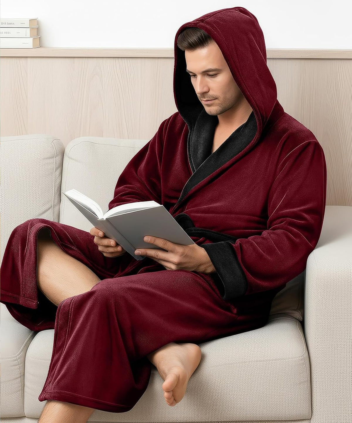 Luxury Ultra Soft Mens Robe with Hood Plush Fleece Long Bathrobe