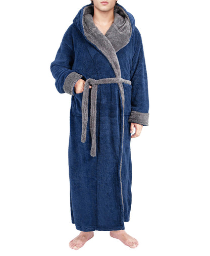 Yoimira Men's Robe with Hood, Big & Tall Plush Fleece Long Bathrobe