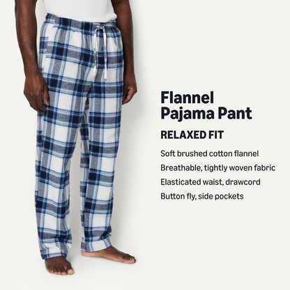 Amazon Essentials Men's 100% Cotton Flannel Sleep Pant, Relaxed Fit Lounge Pants with Elastic Waist and Drawstring