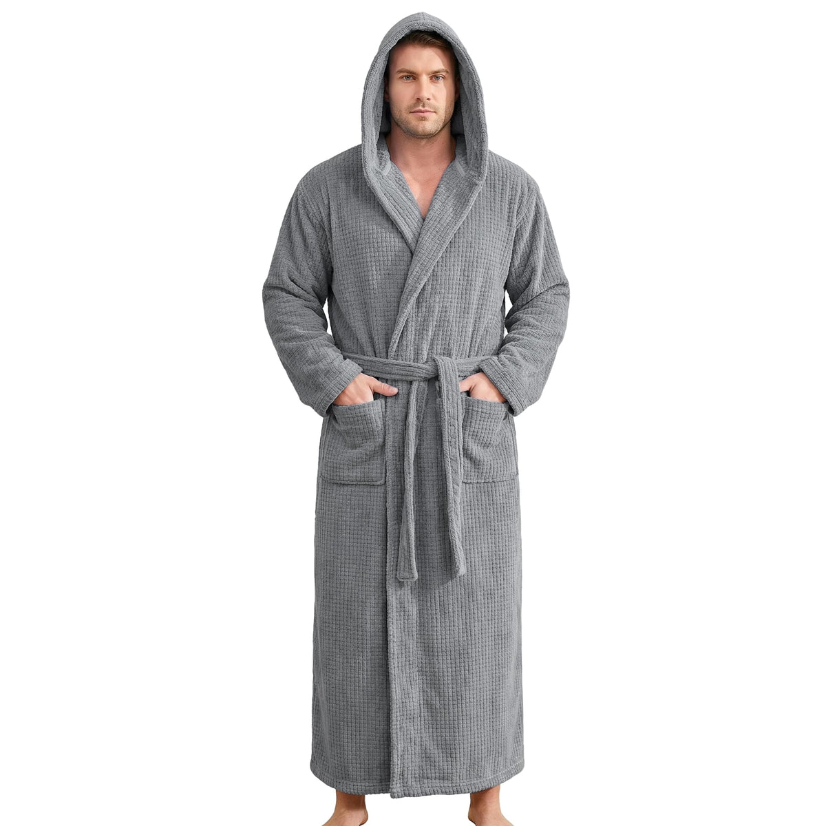 PJGGZ Bathrobes for Men Full Length - Soft Absorbent Long Towel Robes with Hood (Available for Big and Tall)