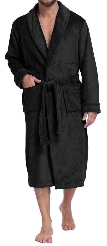 PrinStory Mens Robe Plush Fleece Soft Warm Long Fluffy Bathrobe