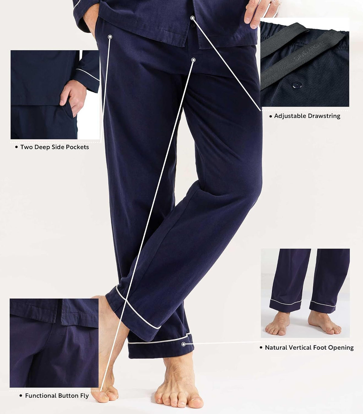 DAVID ARCHY Men's Pajama Set, Premium Combed Cotton Long Sleeve Sleepwear