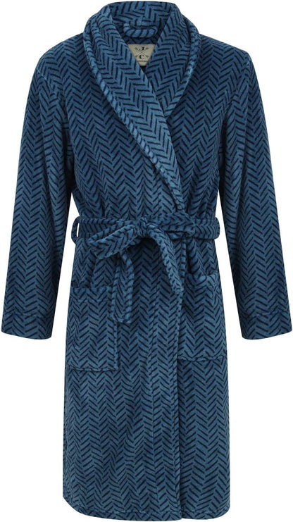 John Christian Men's Blue Herringbone Fleece Robe