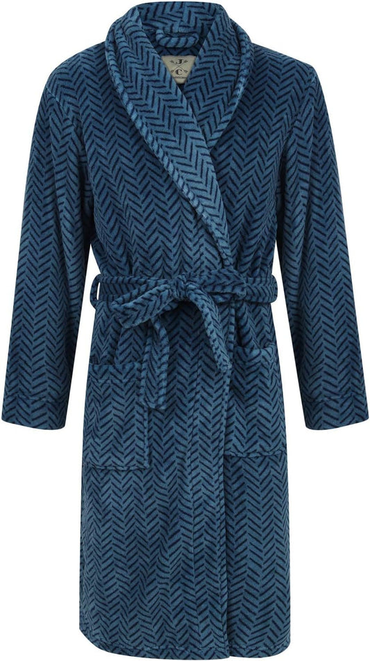John Christian Men's Blue Herringbone Fleece Robe