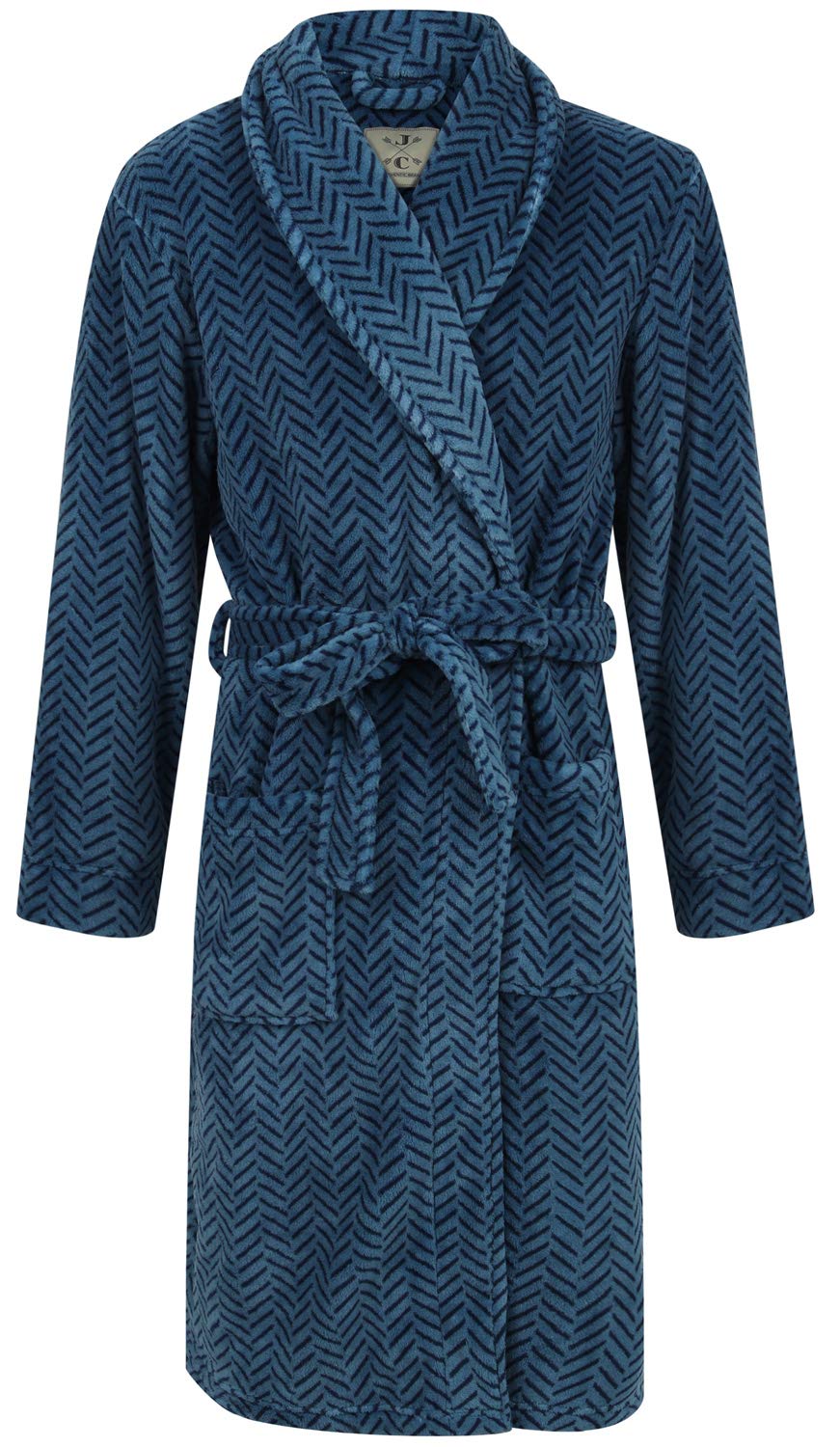 John Christian Men's Blue Herringbone Fleece Robe