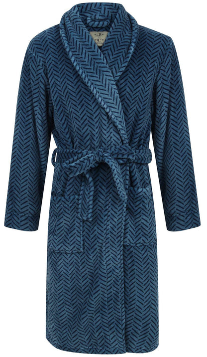 John Christian Men's Blue Herringbone Fleece Robe