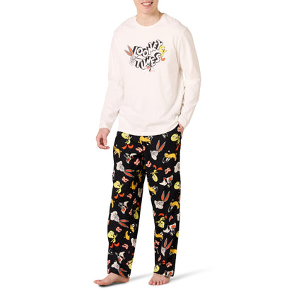 Amazon Essentials Men's 100% Cotton Flannel Pant and Long-Sleeve T-Shirt Pajama Set